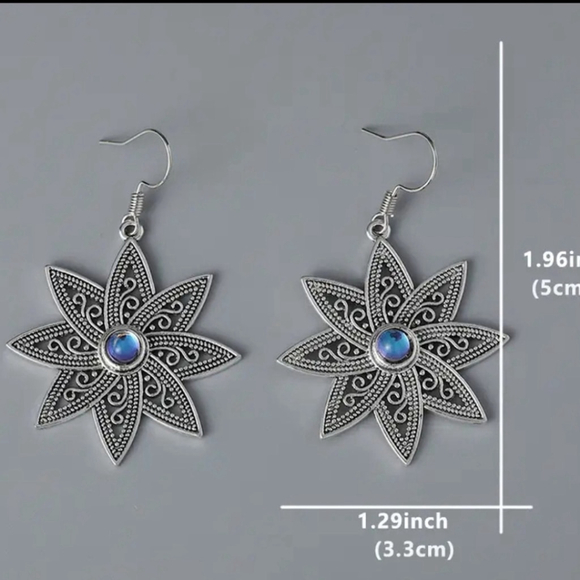 Floral Silvery Design Dangle Earrings Retro Bohemian Style #15 - Picture 4 of 6